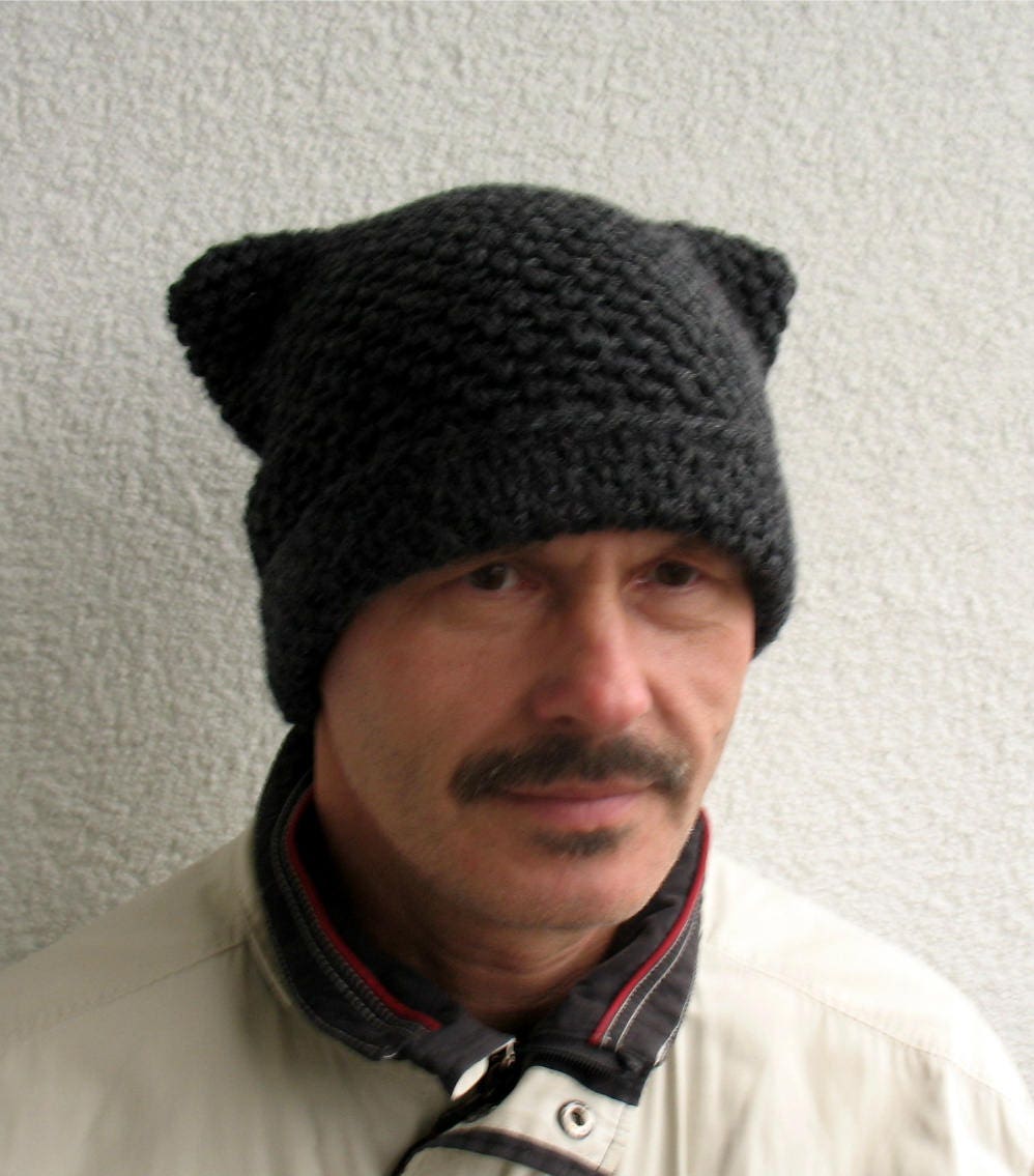 Handmade Wool Cat Ear Hat - Mens Winter Knit Beanie - Etsy