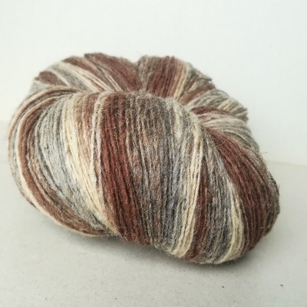 Undyed wool yarn Dundaga  Natural brown, gray, off white multicolor yarn  Fingering weight yarn  Rustic wool yarn  Lace 6/1 yarn