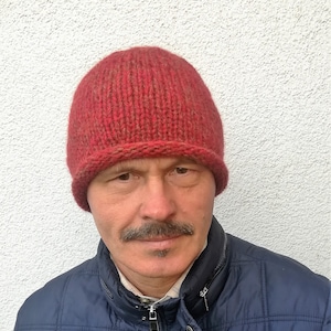 Rolled brim wool hat 100% natural icelandic wool and sheep wool hat Knit winter hat Unisex red wool hat Pure wool hat Chunky Knit Hat