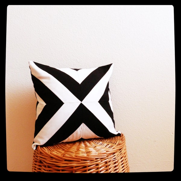 Geometric abstract pillow - x pillow - handmade pillow - triangle geometric  - black, white pillow - decorative pillow cover