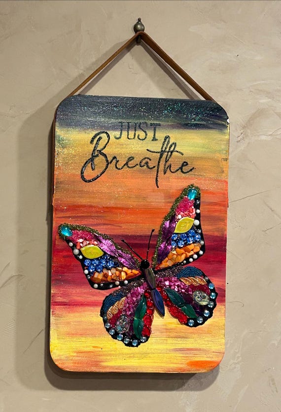 Just Breathe – Butterfly Mosaic Wall Art | Mixed Media Boho Decor, Handmade Hanging