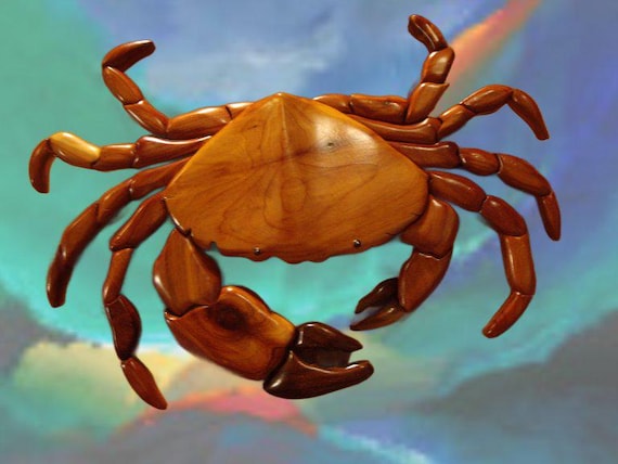 Handcrafted Intarsia wood Crab, Nautical wooden wall hanging crab, Maryland Blue Crab depiction,