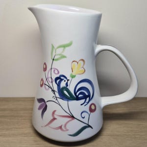 Mid-Century Poole Pottery Ceramic Milk Jug Vase Bird Floral Design Handpainted