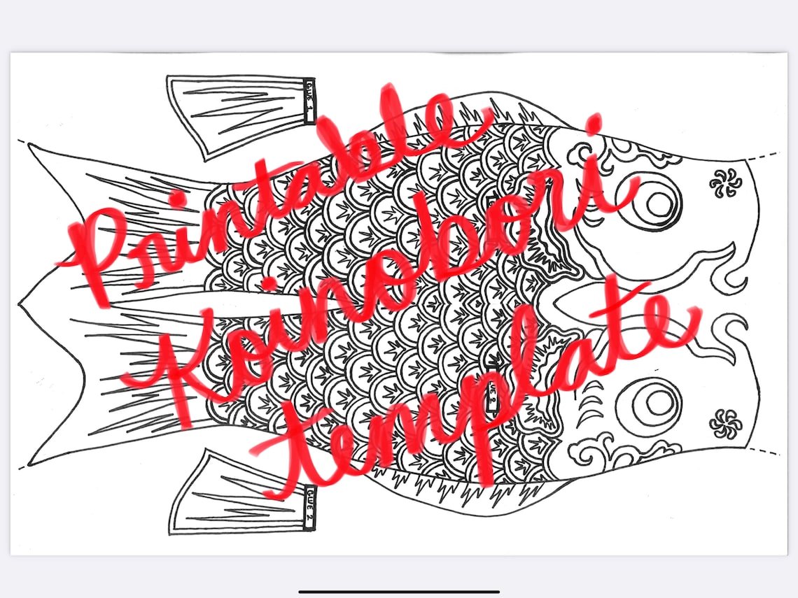 Japanese Koi Flag koinobori Printable Template for Etsy