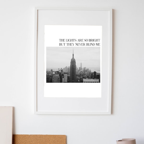 The Lights are So Bright Minimalist Print. NYC skyline photograph, Taylor Swift 1989 lyrics. Welcome to New York digital download.