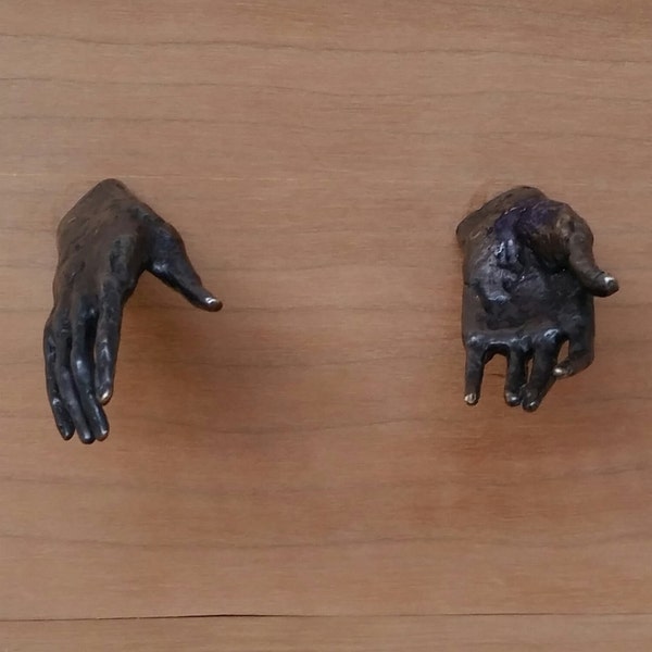 Cabinet and drawer pulls 2" long small bronze hands with 1" screw