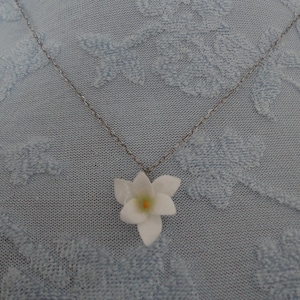 Vintage White Porcelain Orchid/Flower Pendant on Fine Silver (925) Chain - 1990&#39;s - Bridal/Prom/Cruise/Ball/Valentine/Love - Delicate