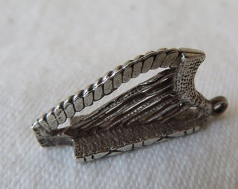 Vintage CHIM Silver Engraved Harp Charm/Pendant/Fob - 1960's - Music/Irish/Guinness/Ireland