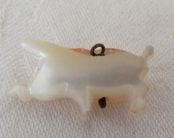 Vintage/Antique Mother of Pearl Hand Carved Pig with Long Snout Charm/Pendant/Fob - Victorian/Edwardian
