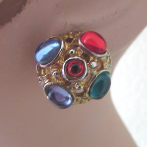 Vintage 1980s Gold Tone Clip On Earrings with Colorful Lucite Gems