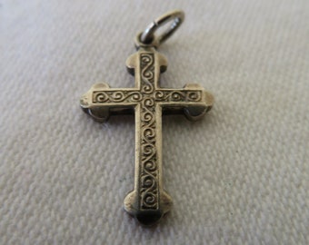 Vintage Sterling Silver Cross/Charm/Pendant/Fob with Curled Design to the Front by ROWi - Rowi Rodi & Wienenberger GmbH - 1970's