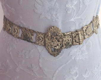 Antique Silver Plated Repoussé Panel Chatelaine Belt & Buckle - Rare Item - See Condition Report