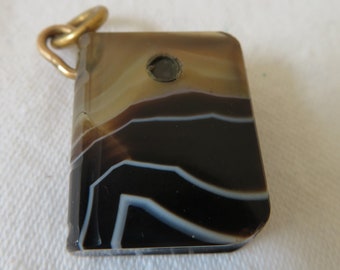 Antique/Vintage Banded Agate Souvenir Book Charm/Fob with Stanhope Viewer - The Jetty, Yarmouth - 1800&#39;s