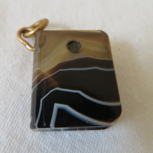 Antique/Vintage Banded Agate Souvenir Book Charm/Fob with Stanhope Viewer - The Jetty, Yarmouth - 1800's