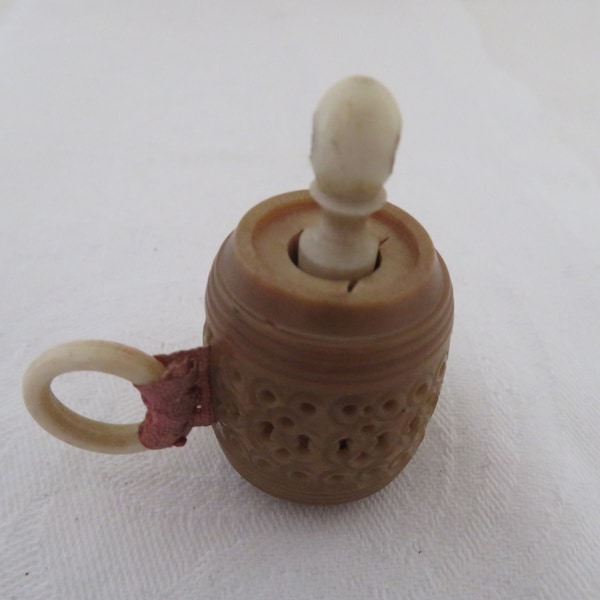 Vintage Pierced Tagua Nut/Vegetable Ivory & Bone Tape Measure - Cloth Tape - Missing Stanhope Viewer