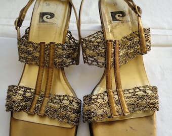 Vintage Pierre Cardin Slingback Shoes – 1960s Gold Crochet & Leather, EU 39