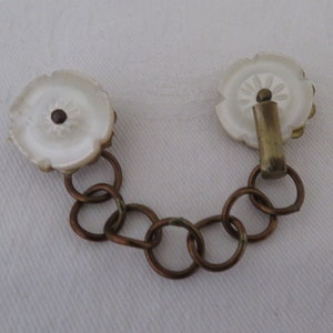 Vintage/Antique Cloak/Cape Chain/Guard/Fastener - Mother of Pearl Flowers with Round Link Chain - 1900&#39;s