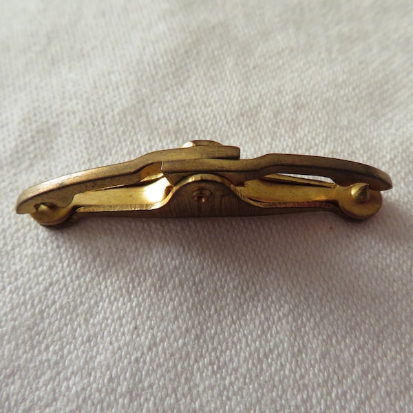 Vintage/Antique Gold Tone Metal "Le Gaulois BSGDG" Slim Double Lever Tie Bar/Collar Studs - 1900's - French Patent