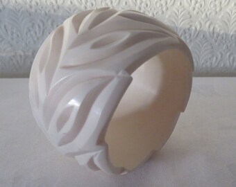 Vintage Marion Godart Bangle, Chunky & Wide Carved Resin, Paris Runway Style