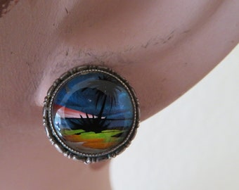 Vintage Art Deco Butterfly Wing Earrings by Thomas L Mott – Sterling Silver Palm Tree Clip Ons