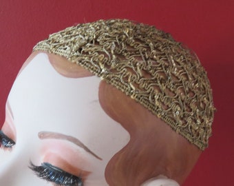 Vintage Art Deco Gold Sequin Skull/Juliet/Flapper Cap/Hair Net - Costume/Reenactment/Flapper/Downton/Gatsby  - Authentic Item Hand Sewn