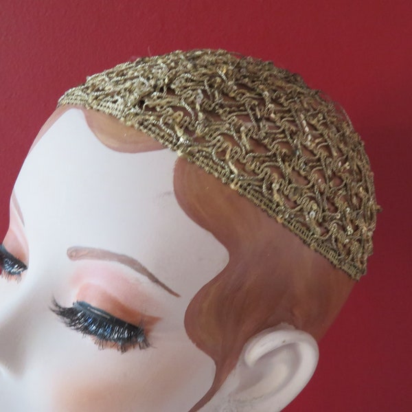 Vintage Art Deco Gold Sequin Skull/Juliet/Flapper Cap/Hair Net - Costume/Reenactment/Flapper/Downton/Gatsby  - Authentic Item Hand Sewn