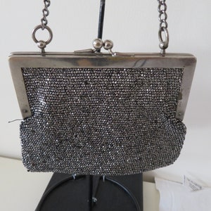 Vintage/Antique Cut Steel Bead Evening Bag/Purse with Suede Lining - 1900's - Edwardian/Downton/Gatsby/Flapper