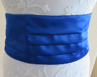 Vintage Royal Blue Satin Cummerbund in Original Box by Sophos (Lambournes Ltd) - 1970's - Wedding/Prom/Steampunk/Gothic - 30-46"