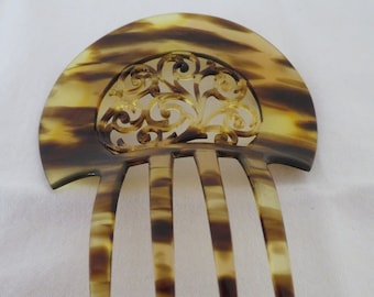 Antique/Vintage Faux Tortoiseshell Hair Comb by Auguste Bonaz  - Edwardian - Fully Signed - French