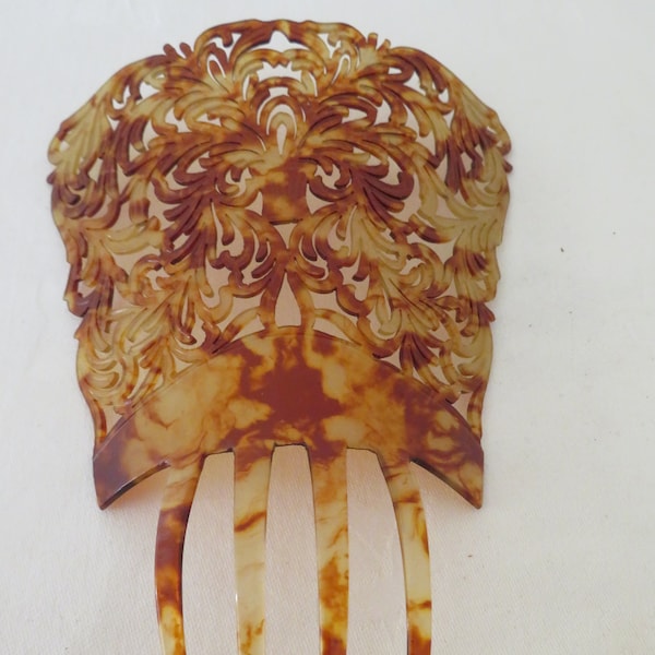 Vintage Art Deco/Art Nouveau Celluloid Hair Comb - Four Prong - 1920's - Gatsby/Flapper/Downton - Faux Tortoiseshell - Vase & Organic Design