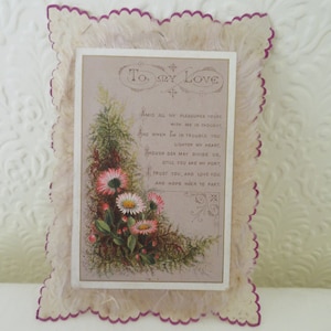 Antieke Victoriaanse pop-up/uittrekbare 3D-wenskaart met zijden franje - To My Love - Lovers/Valentine - kortstondig papier, jaren 1870