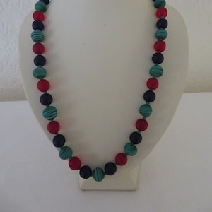 Vintage Art Deco Glass Bead Necklace in Jewel Colours - Green, Red & Blue - Gatsby/Downton
