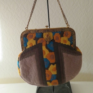 Authentic 1930&#39;s Vibrant Wool Tapestry Circle/Bubble Design Bag/Purse - Clarice Cliff/Jazz Age/Downton/Gatsby/Flapper - Made in France