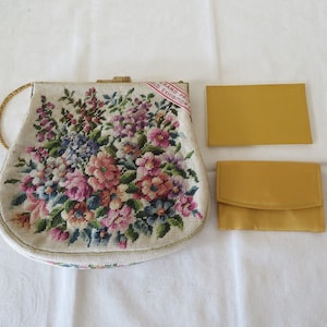 Vintage Petit Point/Tapestry/Embroidered Evening Bag/Mirror/Purse by Jolles Austria - Rare Grand Prix Grand Exhibition 1958 - Floral Design
