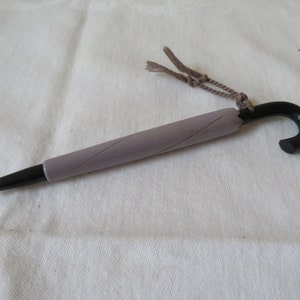 Vintage Art Deco Bakelite/Celluloid Hand Carved Parasol/Umbrella Shape Needle Case - 1920&#39;s - Purple Black