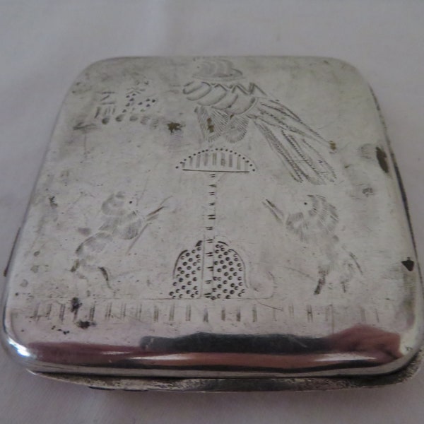 Vintage Trench Art/Prisoner of War - Silver Plated Cigarette Case with Egyptian Sphinx, BIrds and Lions - WWI - See Condition Report