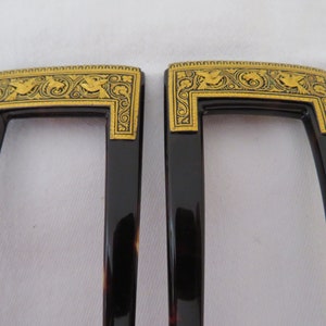 Vintage/Antique Toledo Ware/Damascene and Faux Tortoiseshell Hair Combs with Raised Bird and Dragon Head Gold (Tested) Decoration -  1910&#39;s