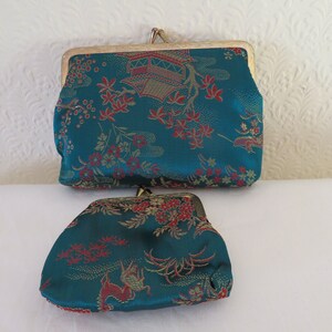 Bolso de noche estilo pagoda vintage con diseño floral y chino, con monedero, sin usar, NOS imagen 2