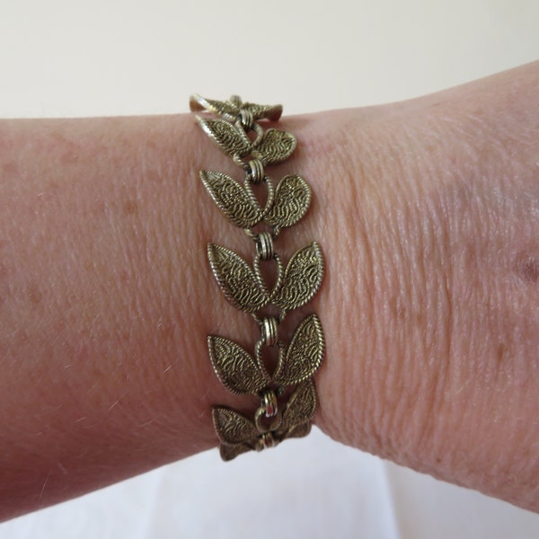 Vintage Art Deco Silver Gilt/Vermeil Leaf Panel and Link Bracelet by Theodor Fahrner - Fully Signed - 1930's