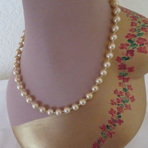 Vintage Single Strand of Dark Ivory Faux Pearls with Silver (925) Clasp - 1950&#39;s
