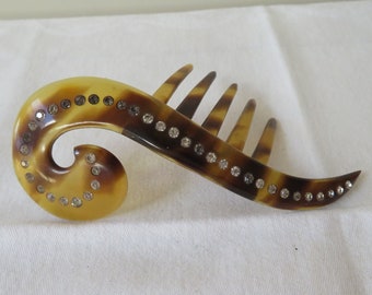 Vintage Faux Tortoise Shell & Diamante/rhinestone Hair Comb  display picture 1