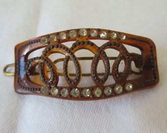 Vintage Art Deco Faux Tortoiseshell Lucite & Diamante/Rhinestone Hair Clip/Slide/Barrette - 1920's - Flapper/Downton/Gatsby