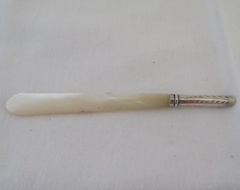 Antique Hand Carved Mother of Pearl Handle and Silver Haft Short Dip Pen/Letter Opener by James Fenton & Co - 1899 - Office/Desk/Writing Box