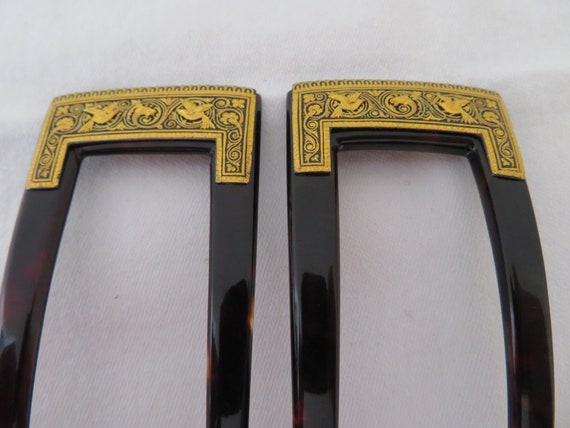 Antique Tortoiseshell Hair Comb with Gold Accents Estate Collection Antique Sterling Silver Tortoise Shell  main image 2