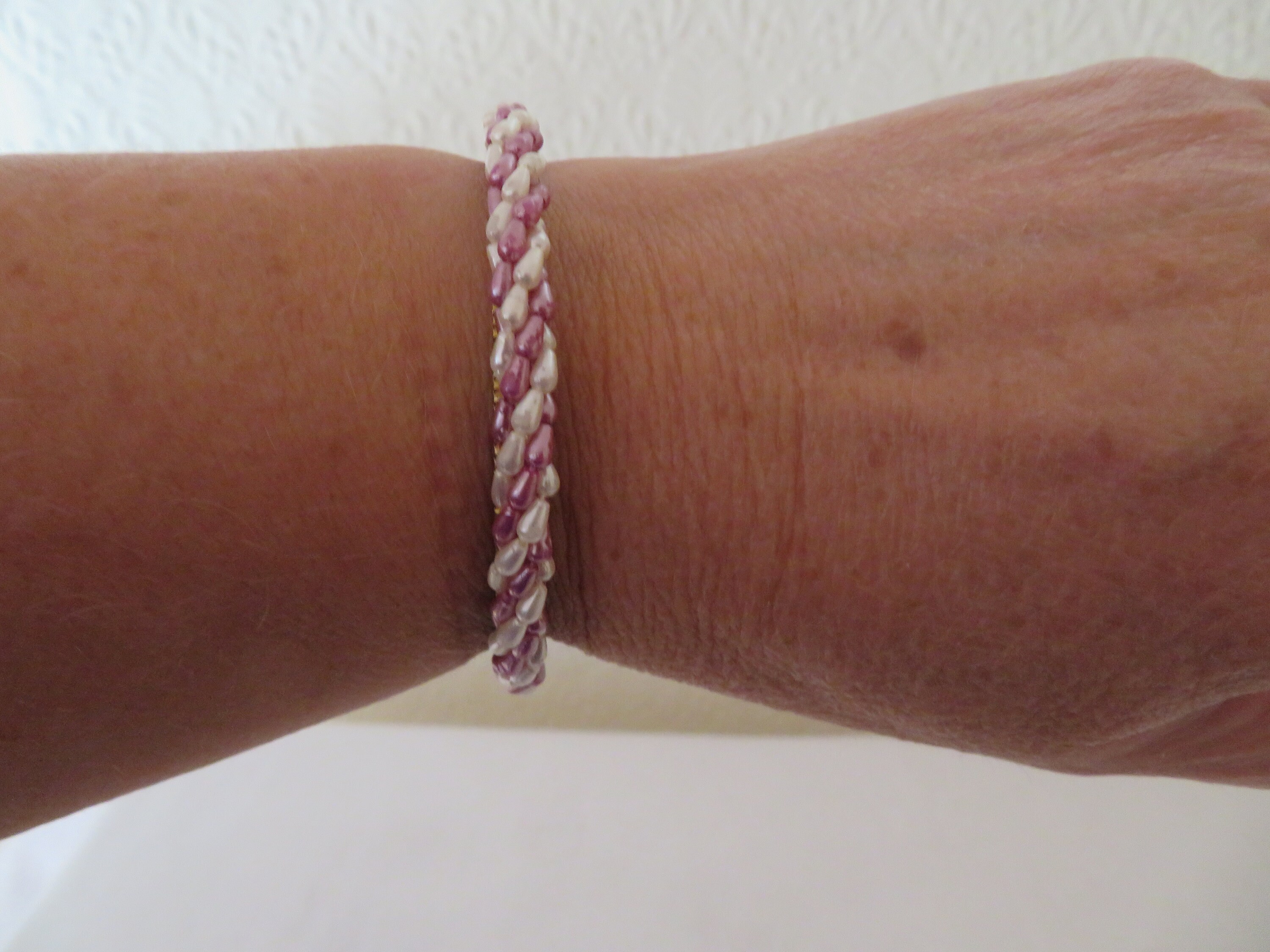 Vintage White & Lilac Baroque Seed Pearl Bangle/bracelet