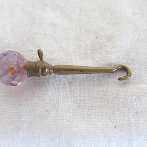Antique Miniature/Mini Chatelaine Button Hook with Pale Lilac/Amethyst Faceted Handle
