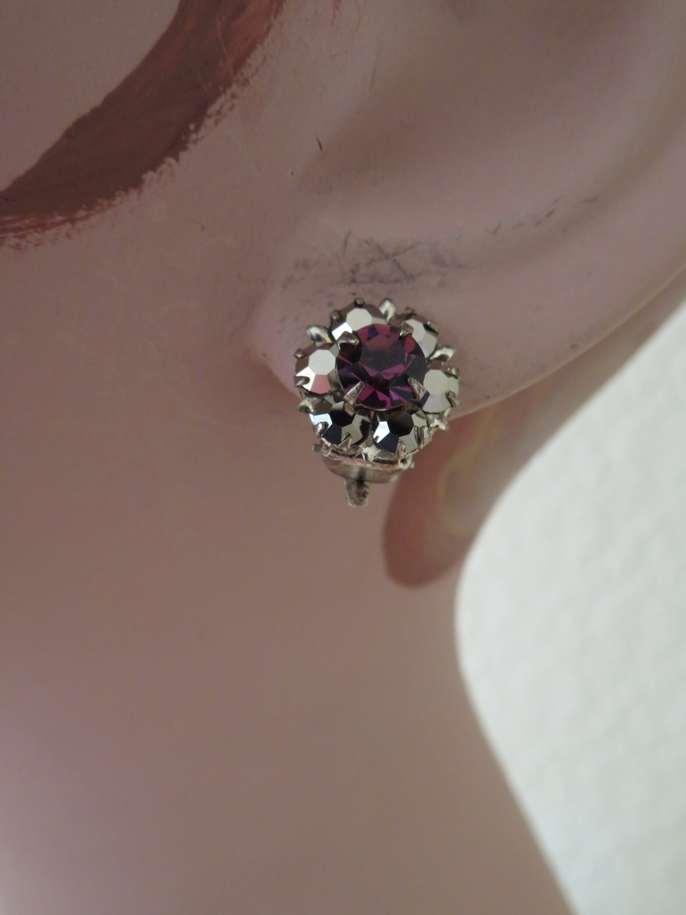 Orecchini A Goccia Vintage Art Déco Baguette Cristallo Viola Con Placcatura Argento Bianco - Foto 5