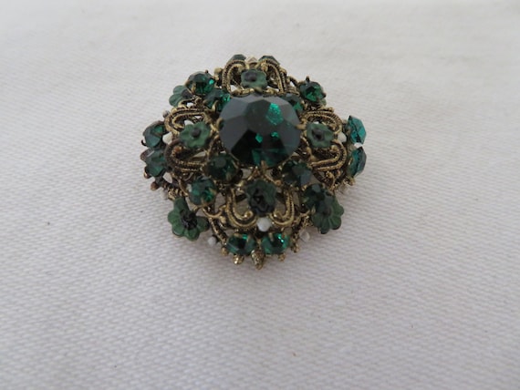 Vintage Small Round Ornate Gold Tone and Enamel B… - image 2