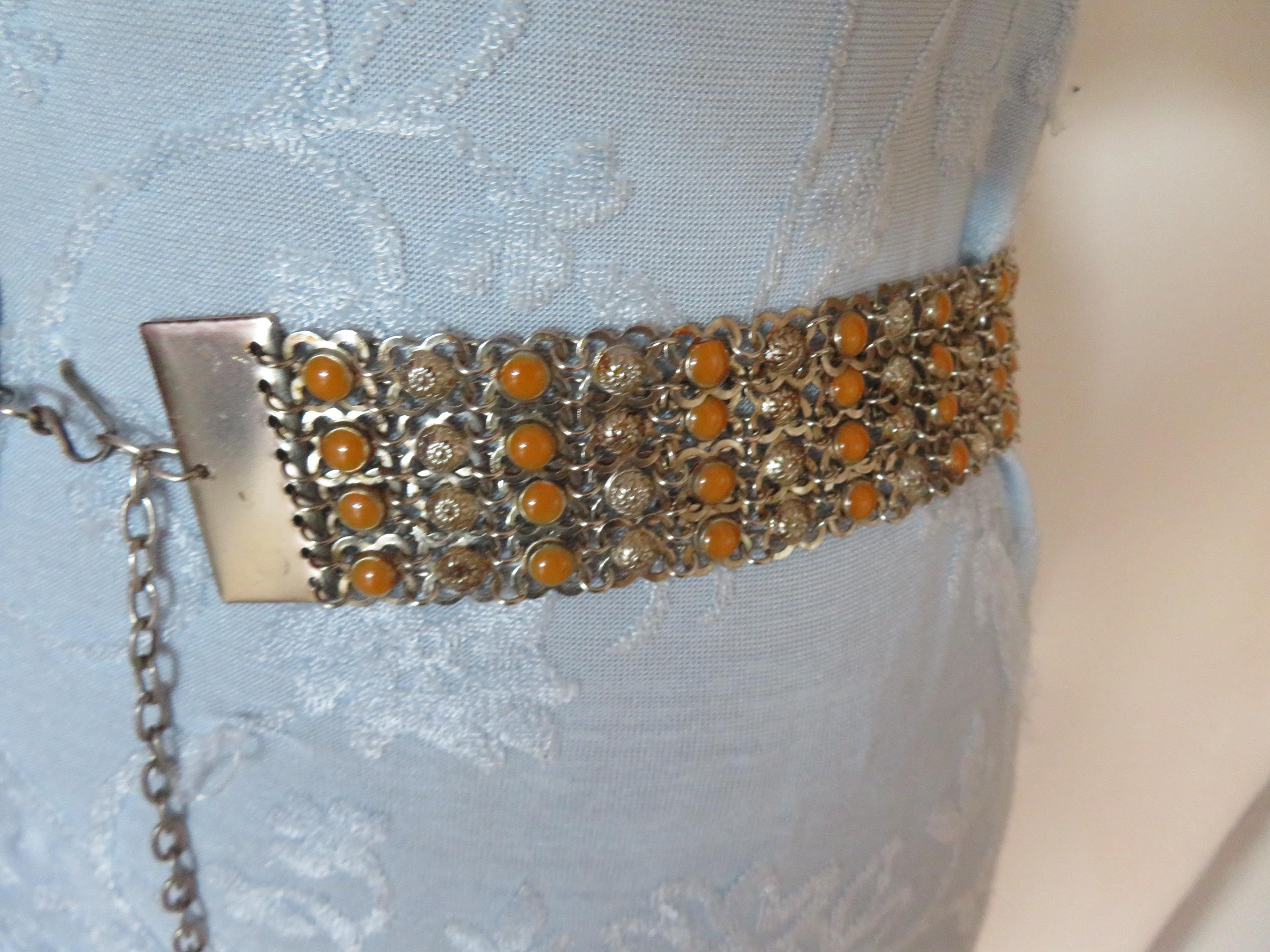 Vintage Silver Tone Flower Link Multi Chain Belt, Ornate  display picture 3
