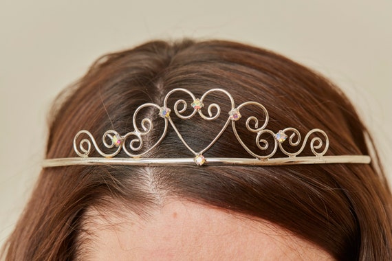 Vintage Silver Tone Heart Shaped Tiara/Crown with… - image 1
